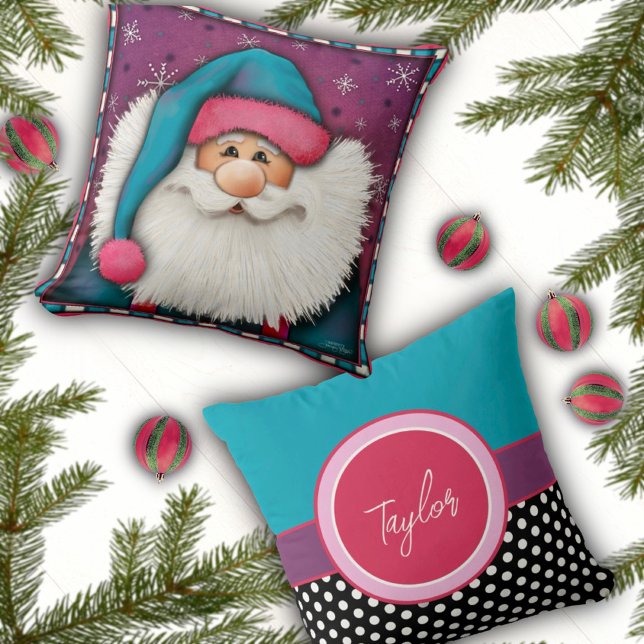 Cojín Decorativo Nombre personalizado Santa Navidades rosados (Subido por el creador)