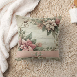 Cojín Decorativo Nombre personalizado Shabby Chic Pastel Poinsettia