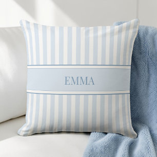 Cojín Decorativo Nombre personalizado simple rayado moderno azul el