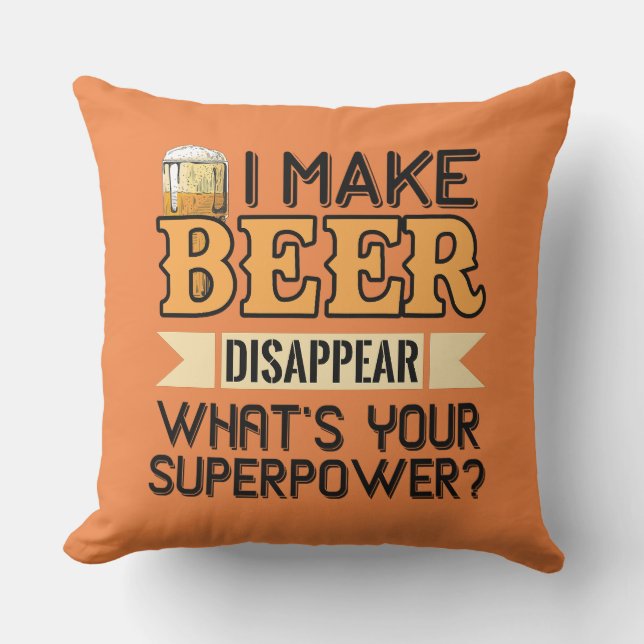 Cojín Decorativo nombre personalizado Superpoder de cerveza (Anverso)