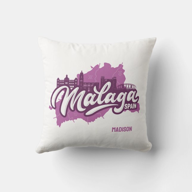 Cojín Decorativo Nombre personalizado / Texto Málaga España (Reverso )