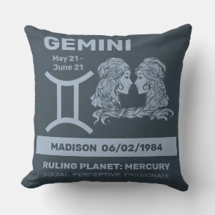 Cojín Decorativo Nombre personalizado / Texto Rótulo zodiaco Gemini