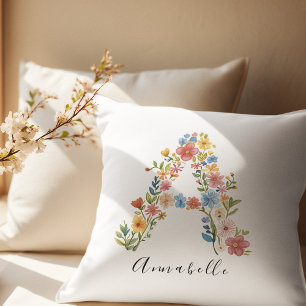 Cojín Decorativo Nombre personalizado y Monograma floral 'A'