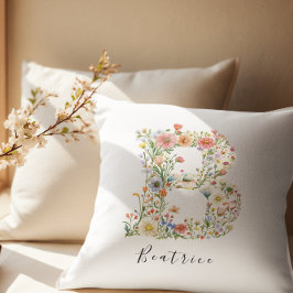 Cojín Decorativo Nombre personalizado y monograma floral 'B'