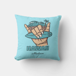 Cojín Decorativo Nombre personalizado y ubicación Surf Shaka