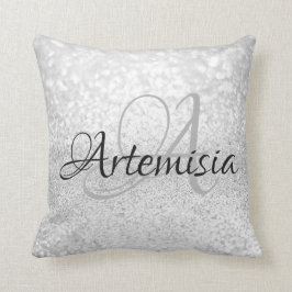 Cojín Decorativo Nombre Plata Gris Inicial Esparkle Blanco Girly Sw