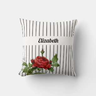 Cojín Decorativo Nombre Rosa Roja con Pinstripe