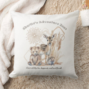 Cojín Decorativo Nombre Texto Boho Bosque de Woodland Animal Neutra