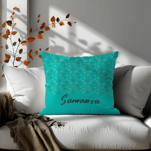 Cojín Decorativo Nombre turquesa de la línea de círculo geométrico 