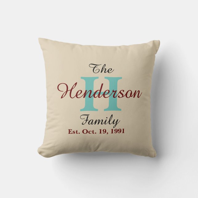 Cojín Decorativo Nombre y apellido inicial de la familia personaliz (Anverso)