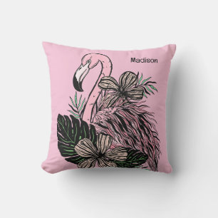 Cojín Decorativo Nombre y color personalizados Flamingo rosa