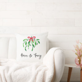 Cojín Decorativo NOMBRE y NOMBRE de Mistletoaño Beso Verde Rojo fes
