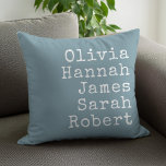 Cojín Decorativo Nombres de familia personalizados de máquina de es<br><div class="desc">Cojín decorativo de la Familia Personalizada de la Escritora. Crea tu propio personalizado lanza almohada con nombres familiares de niños,  padres y mascotas en tipografía de estilo vintage. Gran regalo de Navidades para abuelos.</div>