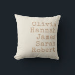 Cojín Decorativo Nombres de familia personalizados de máquina de es<br><div class="desc">Cojín decorativo de la Familia Personalizada de la Escritora. Crea tu propio personalizado lanza almohada con nombres familiares de niños,  padres y mascotas en tipografía de estilo vintage. Gran regalo de Navidades para abuelos.</div>