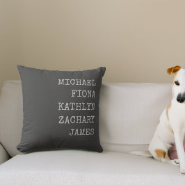 Cojín Decorativo Nombres de Nietos Modernos Gris
