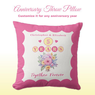 Cojín Decorativo Nombres para aniversario número 5 flores gerbera r