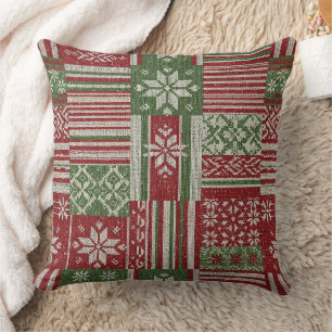 Cojín Decorativo Nordic Fair Isle Navidad Rojo Verde Tejido