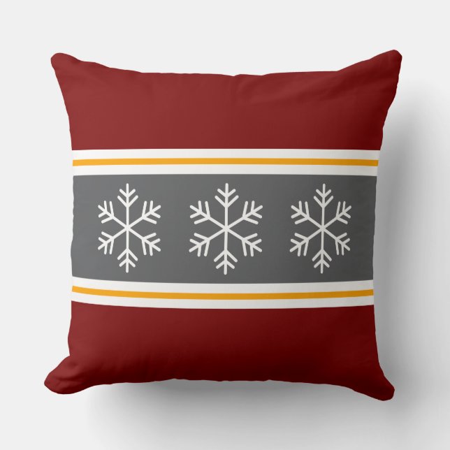 Cojín Decorativo Nordic Gray Deep Red Stripes Alpine Snowflakes (Anverso)
