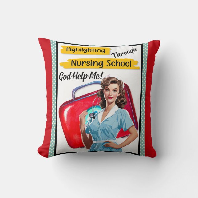 Cojín Decorativo Notas de la Enfermería de la enfermera Retro Pinup (Anverso)