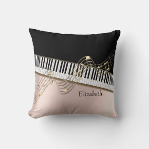 Cojín Decorativo Notas de Música de Oro Moderno, Teclas de Piano Ro
