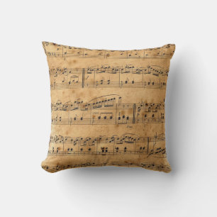 Cojín Decorativo Notas musicales de estilo envejecido con fondo de
