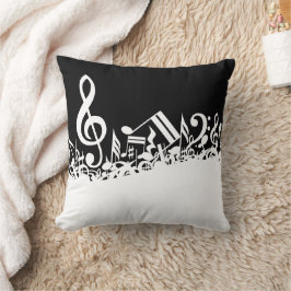 Cojín Decorativo Notas musicales de jumble blanco sobre negro