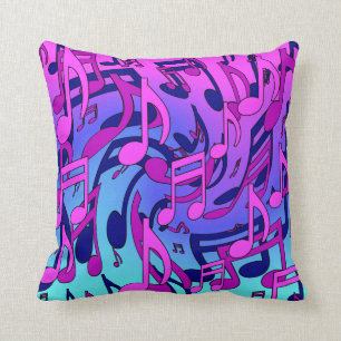 Cojín Decorativo Notas Musicales Patrón Animado Rosa Azul Púrpura A