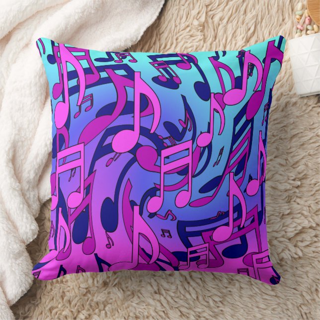 Cojín Decorativo Notas musicales Patrón animado rosa azul púrpura a (Manta)