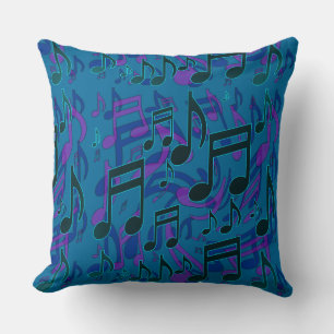 Cojín Decorativo Notas Musicales Patrón Musical Azul Verde Púrpura