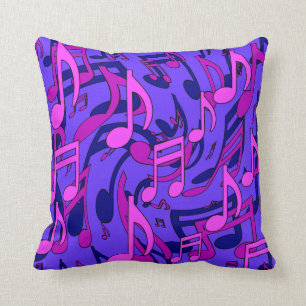Cojín Decorativo Notas Musicales Remolino Rosa Púrpura Azul Patrón