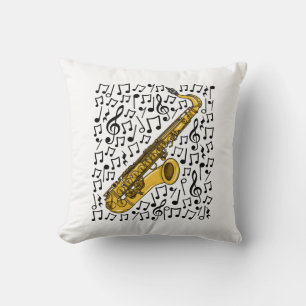 Cojín Decorativo Notas musicales saxofónicas, profesor de música sa