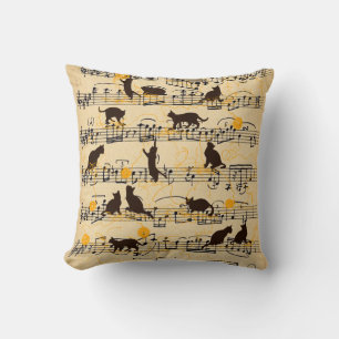 Cojín Decorativo Notas musicales y gatitos