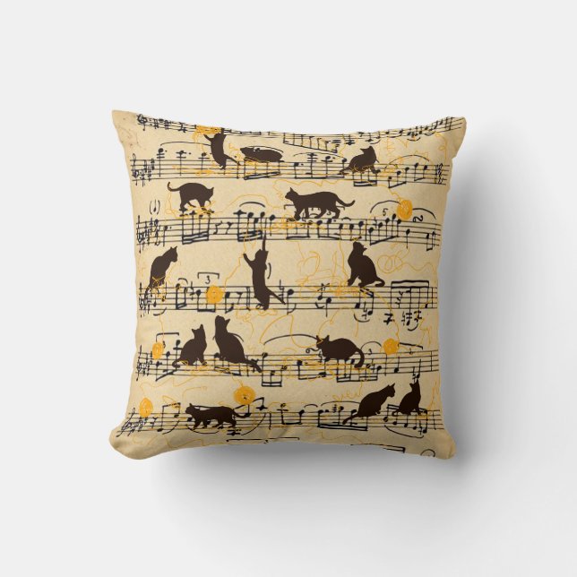Cojín Decorativo Notas musicales y gatitos (Anverso)