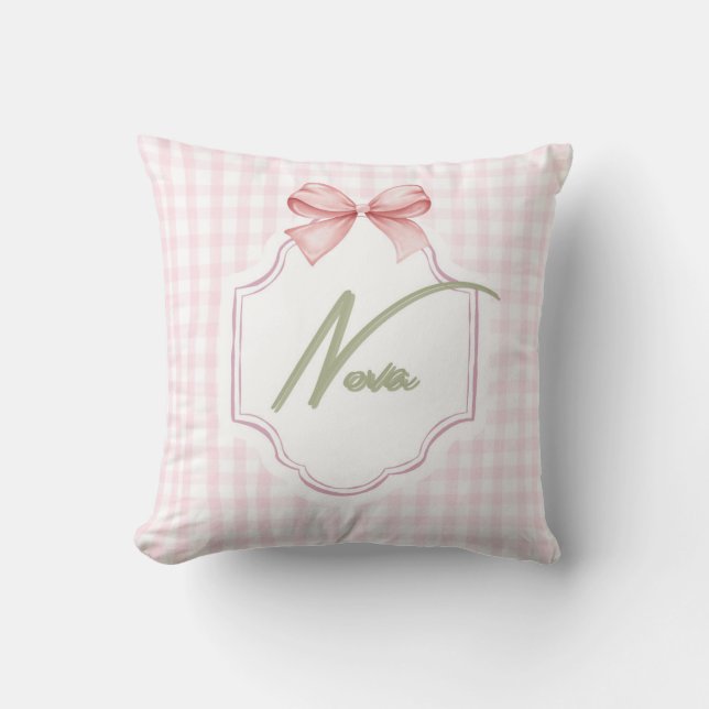Cojín Decorativo Nova Baby Nursery Personalizado Bow&Gingham (Anverso)