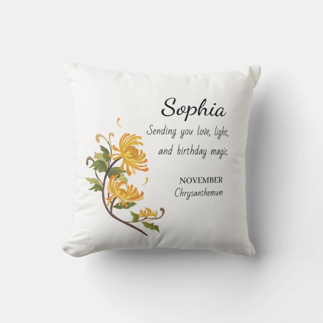 Cojín Decorativo November Chrysanthemum Personalized Birthday (Anverso)