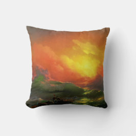 Cojín Decorativo Novena Ola (mar de tormenta con atardecer rojo)