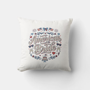 Cojín Decorativo Novia Americana Diseño Vectorial de Boda Patriótic