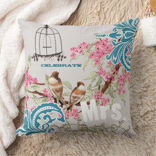 Cojín Decorativo Novia Damask Love Bird Cherry Blossom Birdcage