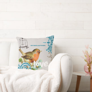 Cojín Decorativo Novia Everafter Turquesa Coral Gris Pájaro Lindo J