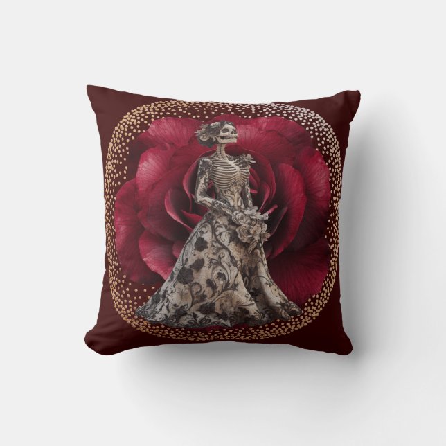Cojín Decorativo Novia gótica en rojo crimson (Anverso)