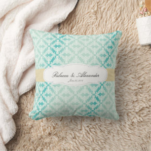 Cojín Decorativo Novia y novio del damasco de la menta y del trullo
