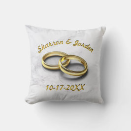 Cojín Decorativo Novia y Novio Fecha de Boda Anillos de Oro Persona