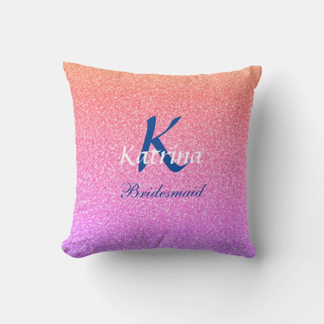 Cojín Decorativo Noviembre Monograma Nombre inicial Rosa Purpurina  (Anverso)