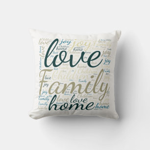 Cojín Decorativo Nube de palabras de amor familiar verde azul tan 