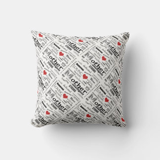 Cojín Decorativo Nube de palabras de madre-Atributos+Corazón rojo
