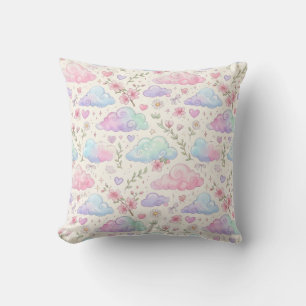 Cojín Decorativo Nube de patrón de niña suave Pastel Acuarela