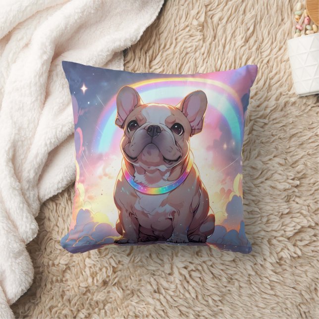 Cojín Decorativo Nubes arcoiris del Bulldog francés kawaii (Manta)