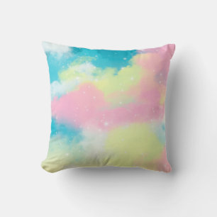 Cojín Decorativo Nubes arcoiris estrellas brillantes purpurinas