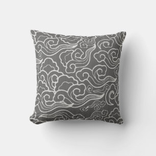 Cojín Decorativo Nubes japonesas vintage, gris gráfico / gris