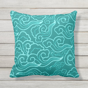 Cojín Decorativo Nubes japonesas vintage, turquesa y Aqua